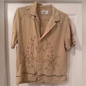Abercrombie & Fitch Camp Collar Summer Linen-Blend Embroidered Shirt, L